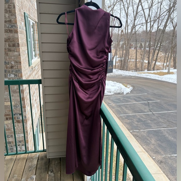 🆕 ✨CeCe Rich Cabernet Satin Ruched Midi Dress Size 6 Mock Elegant Cocktail Party - Picture 5 of 15